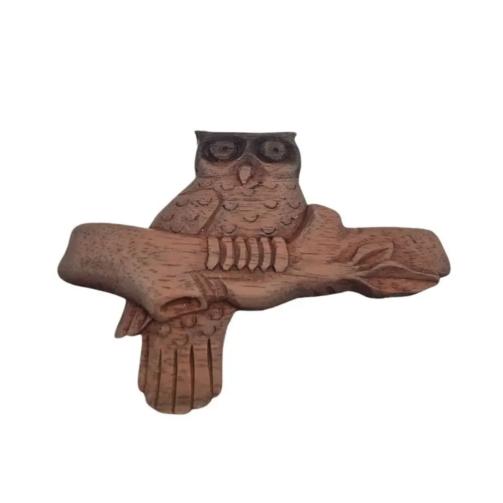 Wooden Owl Hair Barrette Clip Vintage Nature Woodland Accessory